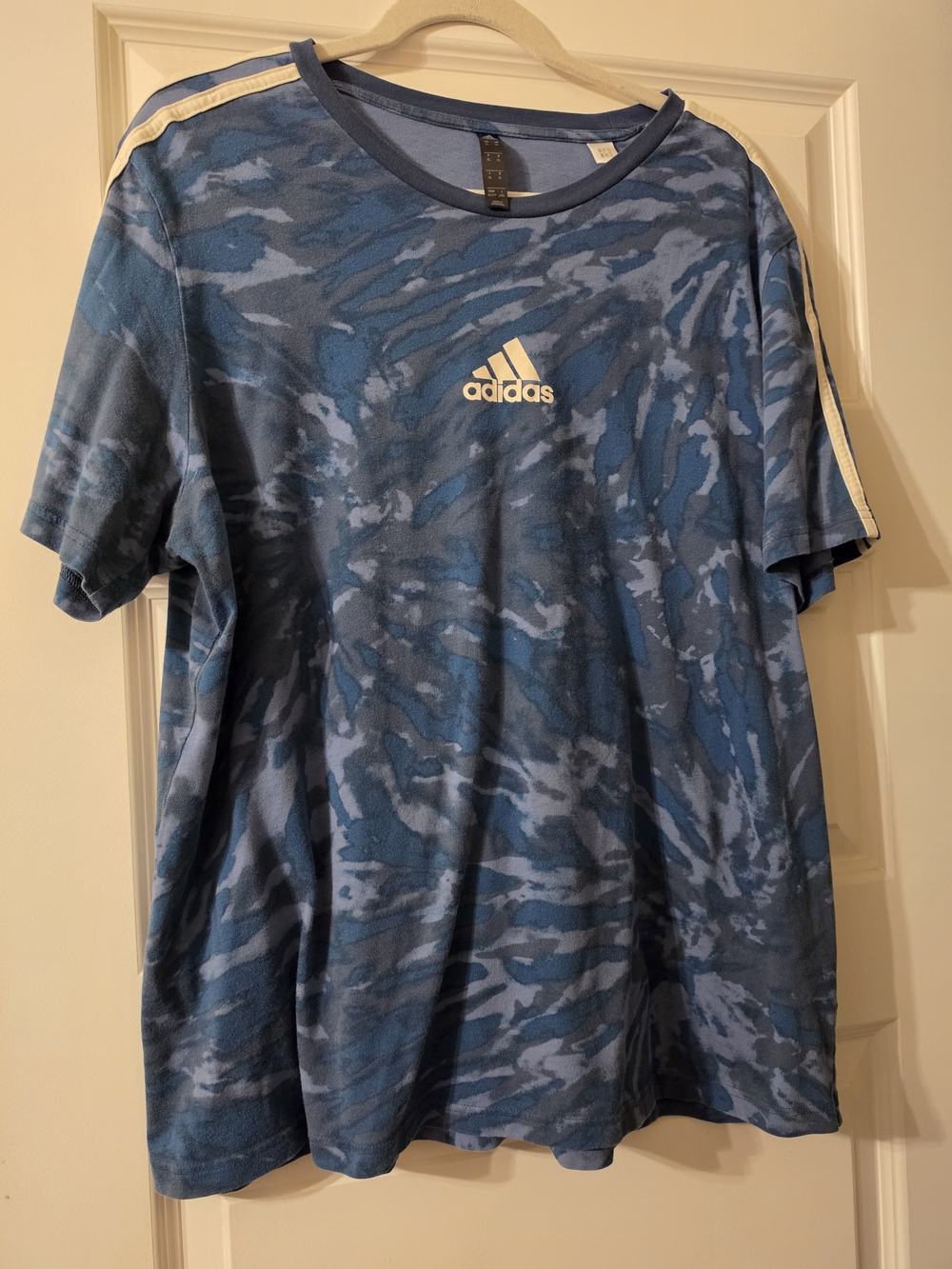 adidas Blue Camouflage Short Sleeve Tee with Cream Stripe